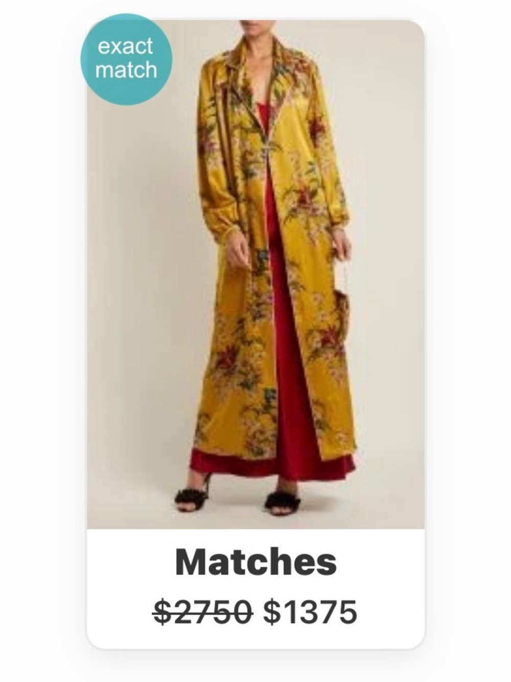Match Satin Maxi Coat Dress in Mustard Floral with Red Slip -P2P23, L50,LS:23
